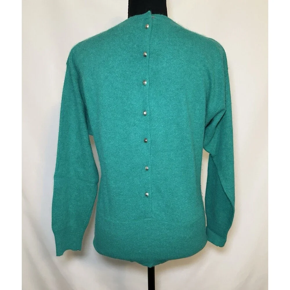 VTG Bloomingdale's y.e.s. Green Lambswool Angora Rabbit Nylon Blend‎ Sweater MED